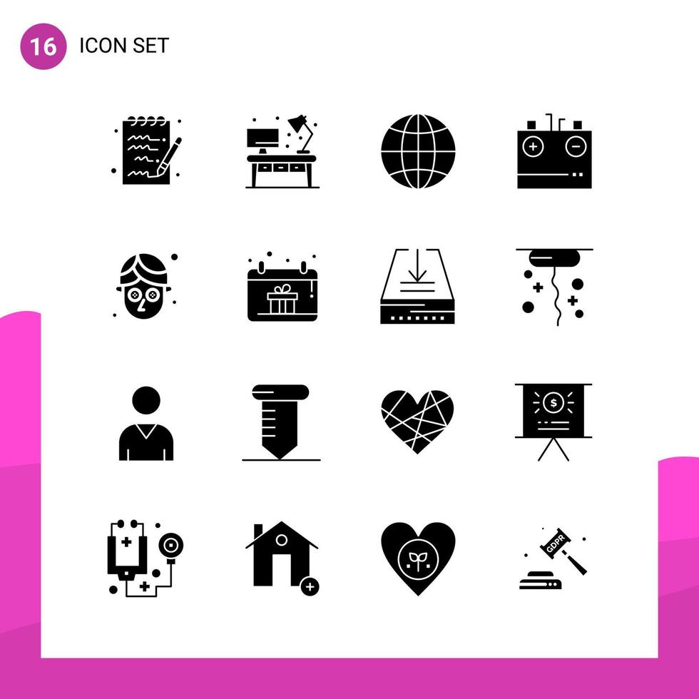 paquete de conjunto de iconos de glifos de 16 iconos sólidos aislados en fondo blanco para aplicaciones móviles y de impresión de diseño de sitios web receptivos vector