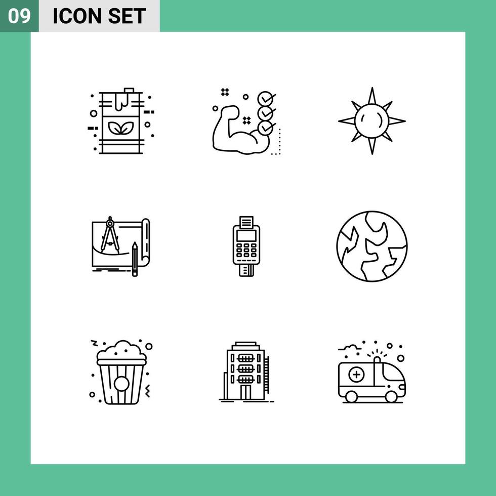 Universal Icon Symbols Group of 9 Modern Outlines of paper blue print routine architecture light Editable Vector Design Elements