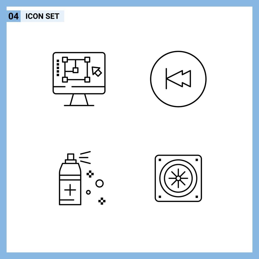4 Universal Line Signs Symbols of computer rewind enhance back cleaning Editable Vector Design Elements