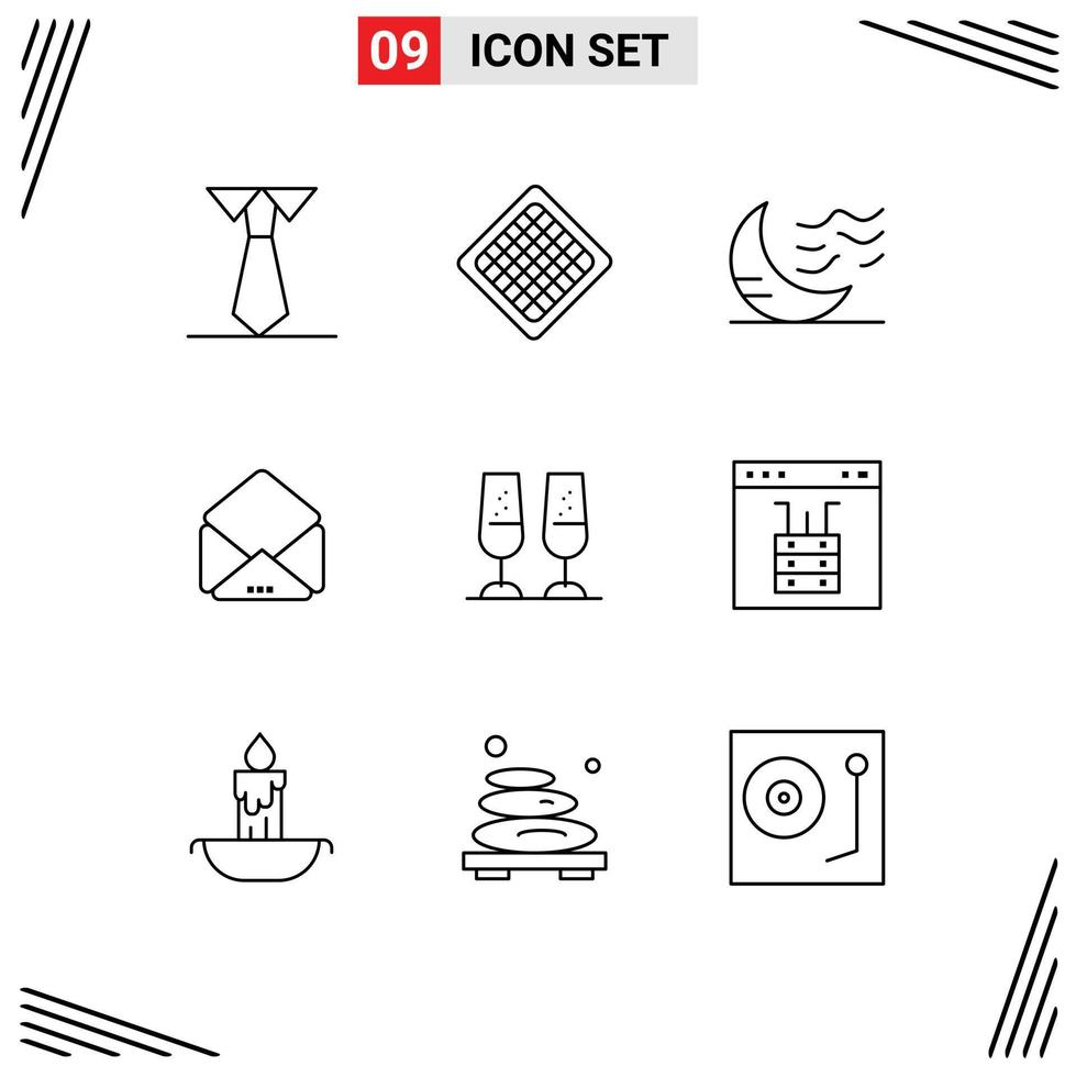 9 Outline concept for Websites Mobile and Apps cheers celebration moon open message Editable Vector Design Elements