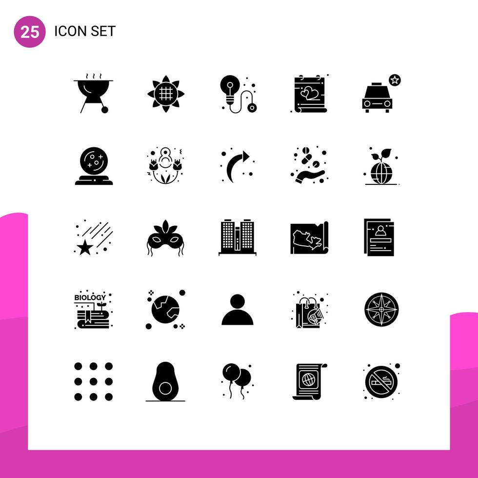 Modern Set of 25 Solid Glyphs Pictograph of halloween star process important valentines Editable Vector Design Elements