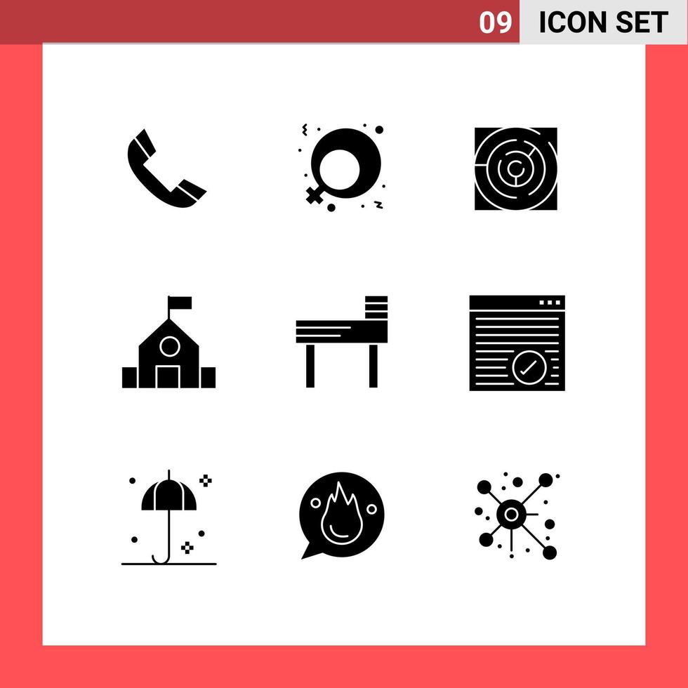 Universal Icon Symbols Group of 9 Modern Solid Glyphs of education science map school education Editable Vector Design Elements