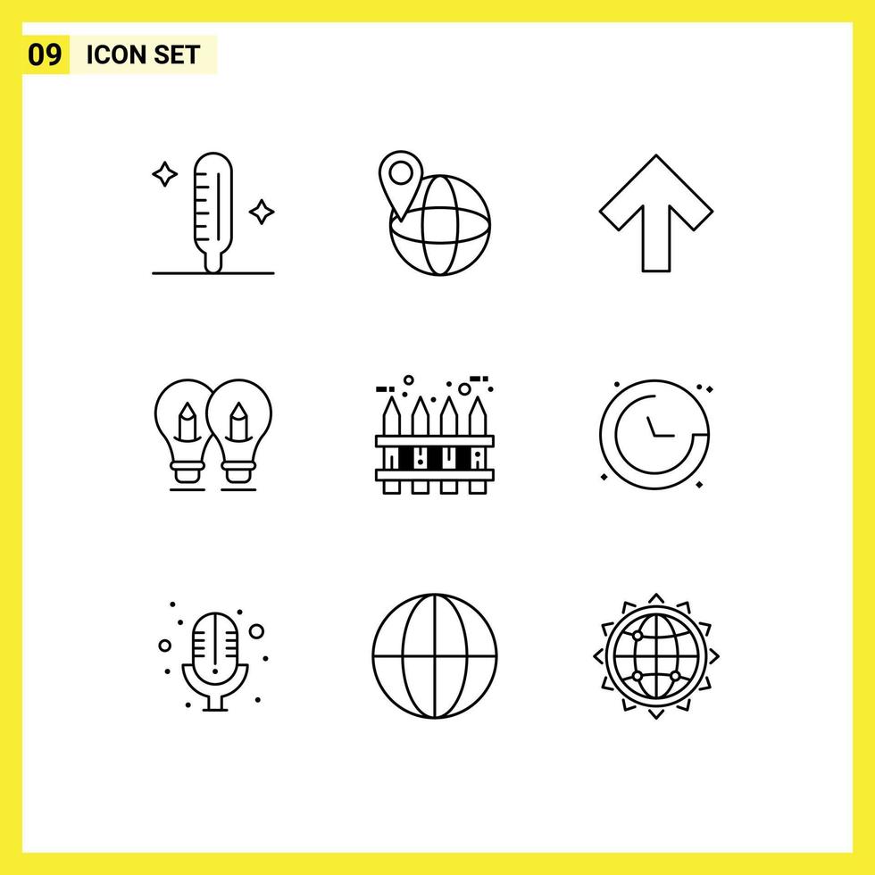 Set of 9 Vector Outlines on Grid for realty garden up light solution Editable Vector Design Elements