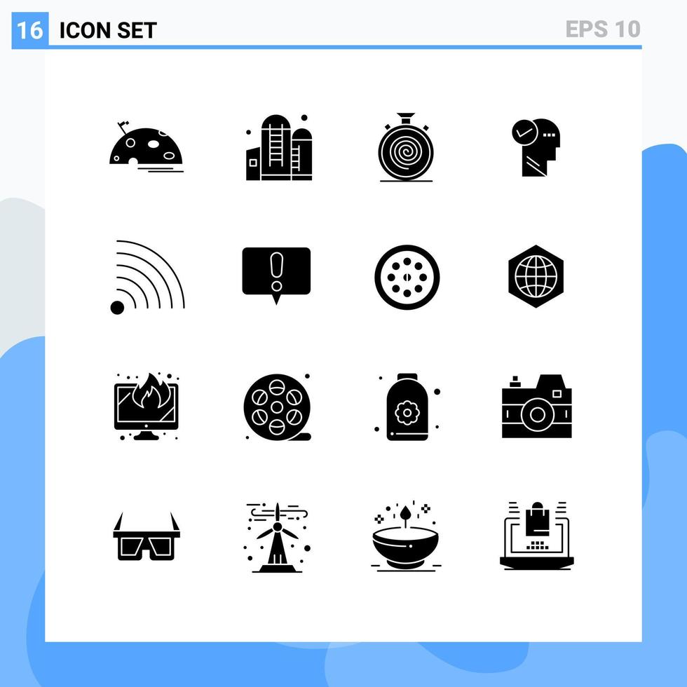 Pack of 16 creative Solid Glyphs of thinking head silo mind nonstop Editable Vector Design Elements