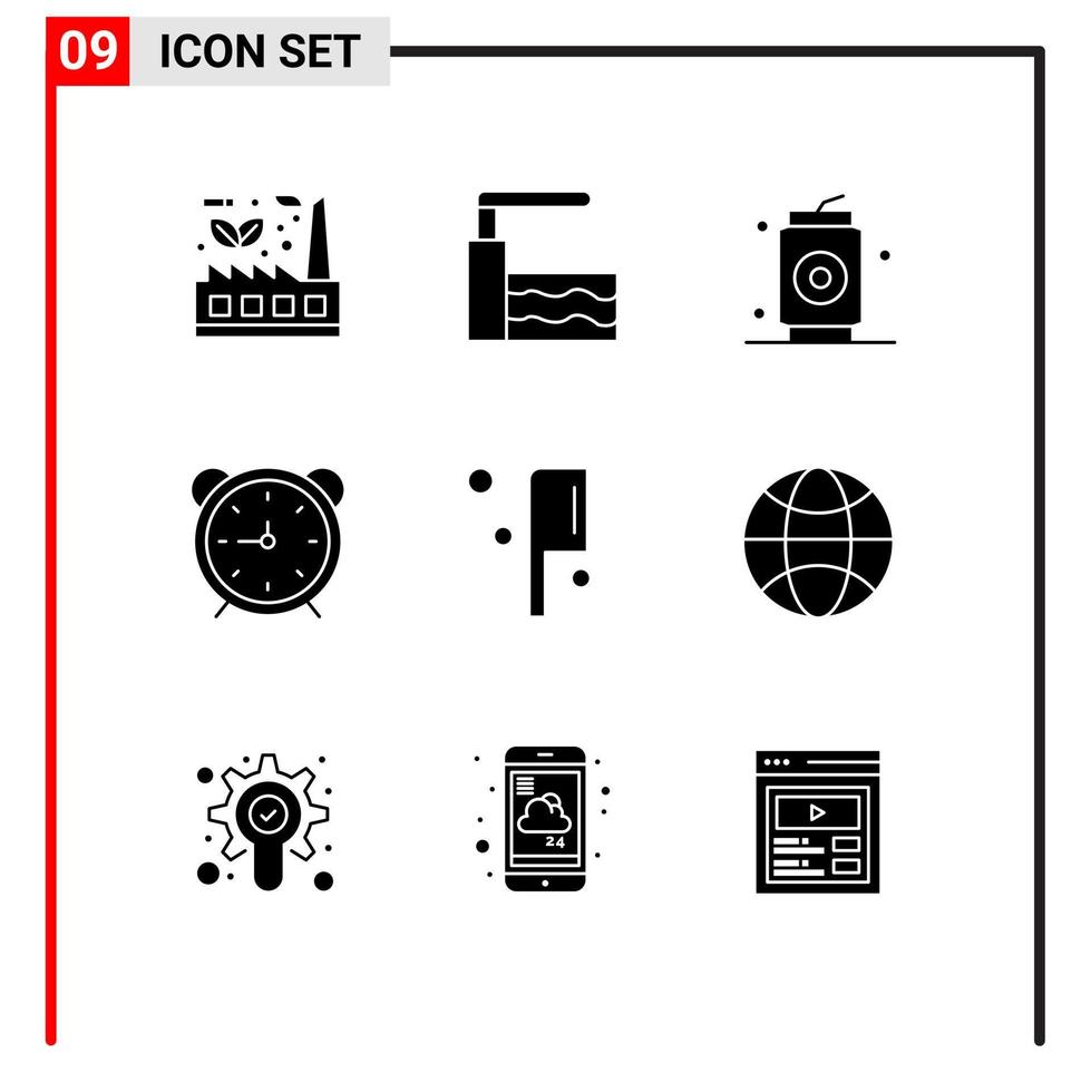 Universal Icon Symbols Group of 9 Modern Solid Glyphs of food timer beer time clock Editable Vector Design Elements