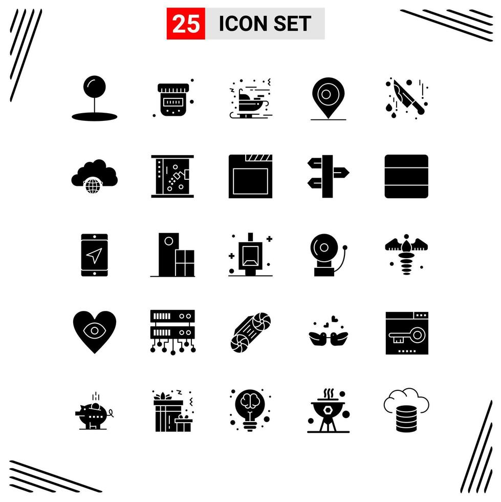 25 iconos símbolos de glifos creativos basados en cuadrícula de estilo sólido para el diseño de sitios web signos de iconos sólidos simples aislados en fondo blanco conjunto de 25 iconos vector