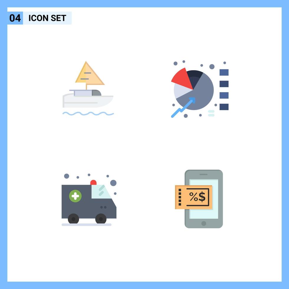 Set of 4 Modern UI Icons Symbols Signs for boat emergency country pie mobile Editable Vector Design Elements