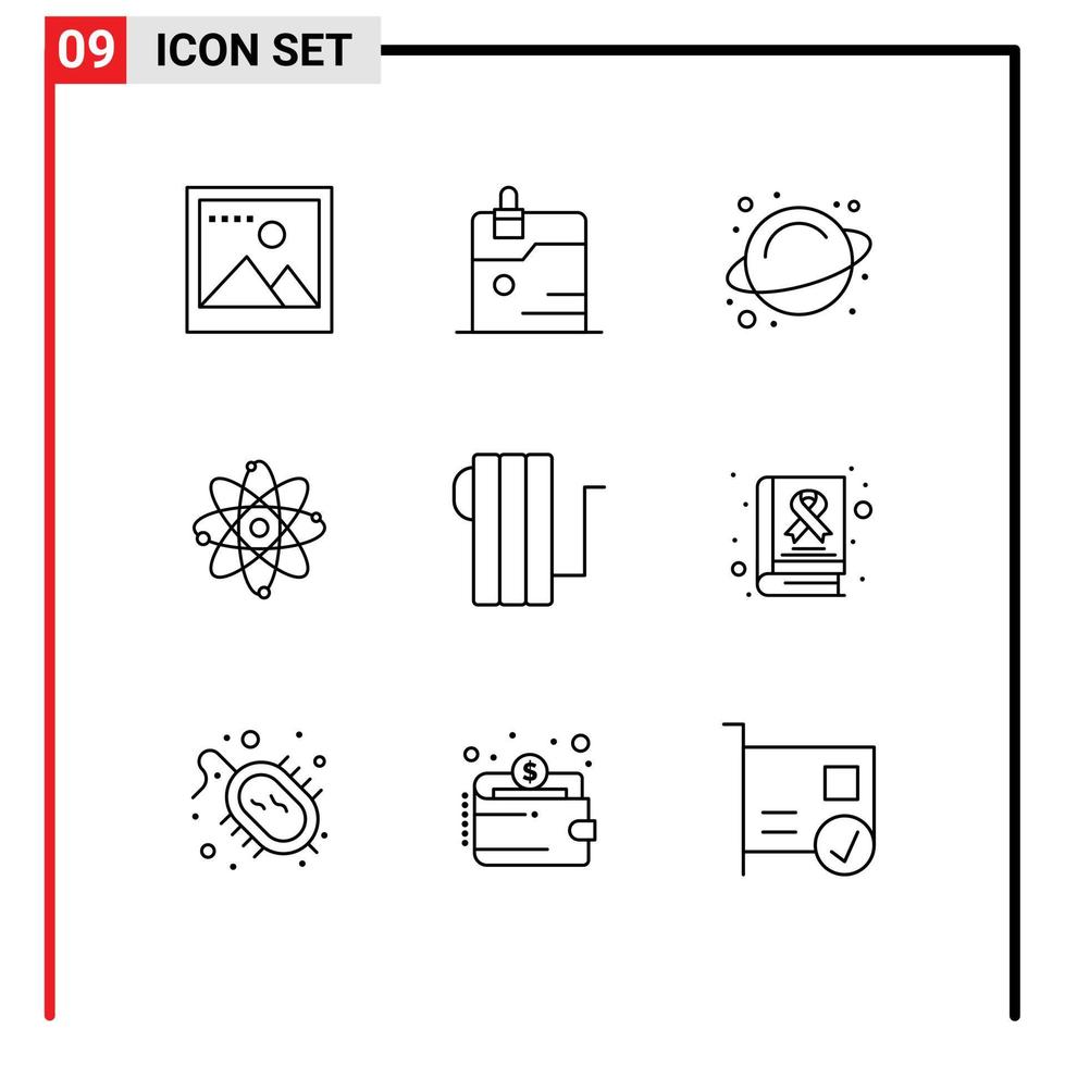 Universal Icon Symbols Group of 9 Modern Outlines of heater electric science appliances molecule Editable Vector Design Elements