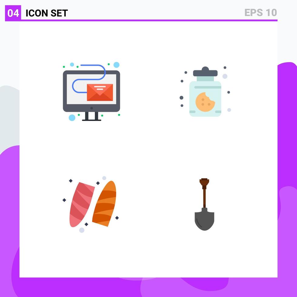 Modern Set of 4 Flat Icons Pictograph of digital surfboard newsletter sweets showel Editable Vector Design Elements
