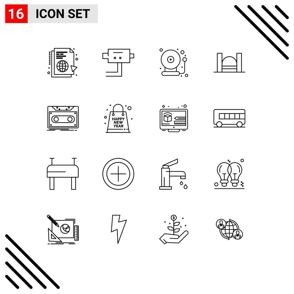 Universal Icon Symbols Group of 16 Modern Outlines of cassette industrial school harbor bridge Editable Vector Design Elements
