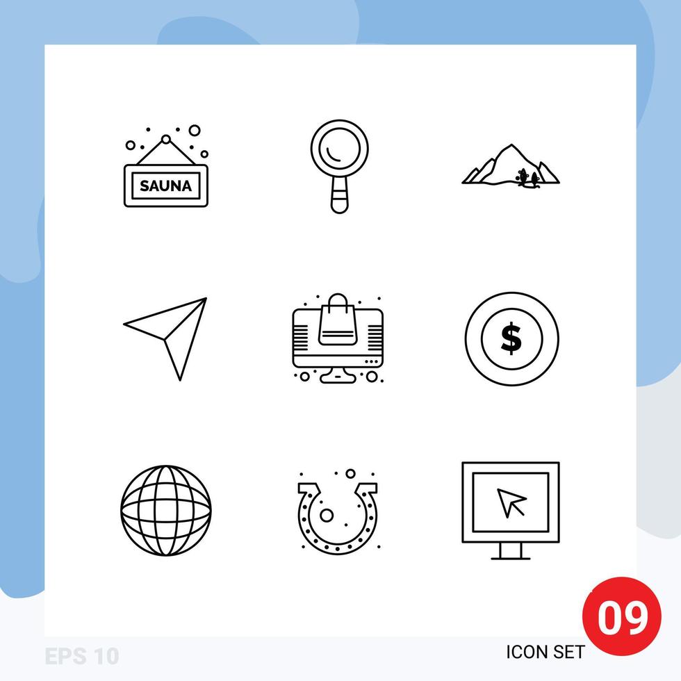 User Interface Pack of 9 Basic Outlines of online mail landscape marker map Editable Vector Design Elements