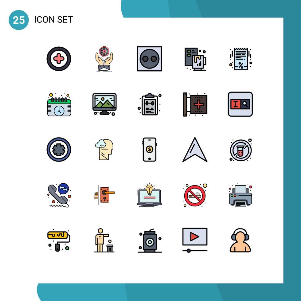 25 User Interface Filled line Flat Color Pack of modern Signs and Symbols of bill coffee devices process hardware Editable Vector Design Elements