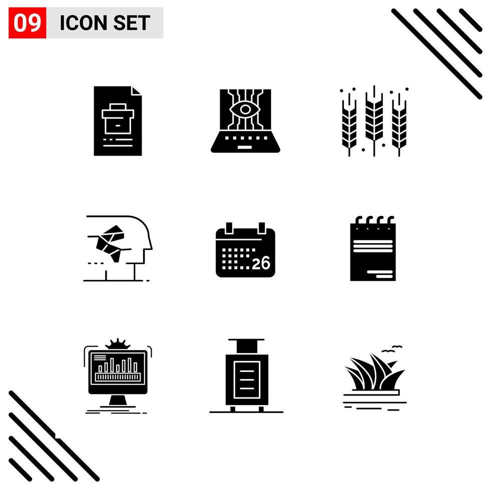 Pixle Perfect Set of 9 Solid Icons Glyph Icon Set for Webite Designing and Mobile Applications Interface vector