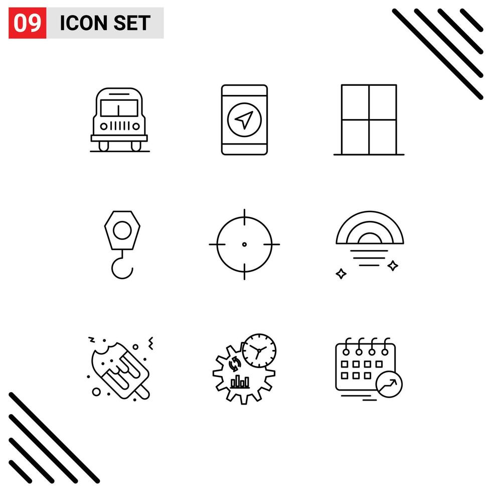 9 Thematic Vector Outlines and Editable Symbols of rainbow goal interior aim crane Editable Vector Design Elements