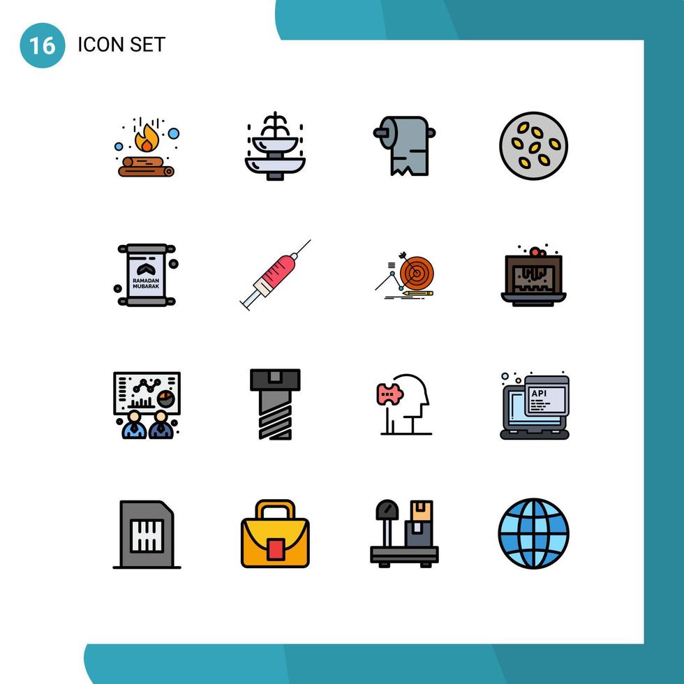 Universal Icon Symbols Group of 16 Modern Flat Color Filled Lines of invitation seamus tourist sesame seeds seeds Editable Creative Vector Design Elements