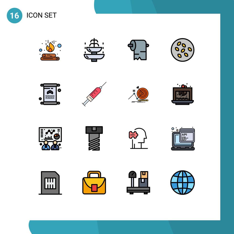símbolos de iconos universales grupo de 16 líneas llenas de colores planos modernos de invitación seamus semillas de sésamo turísticas semillas elementos de diseño de vectores creativos editables
