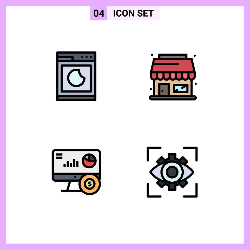 User Interface Pack of 4 Basic Filledline Flat Colors of cooking graph clean webshop eyesight Editable Vector Design Elements