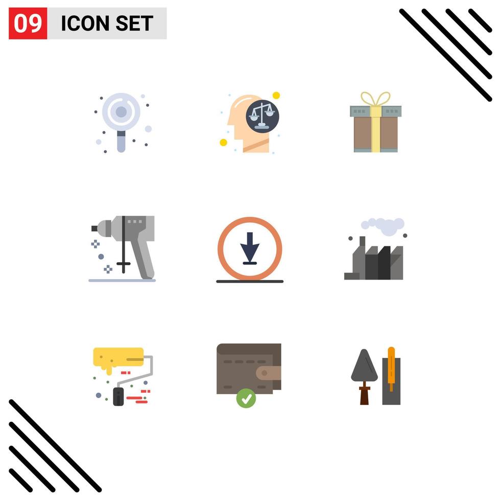 conjunto de 9 iconos de interfaz de usuario modernos signos de símbolos para elementos de diseño de vector editables de cinta perforadora de mente perforadora de flecha