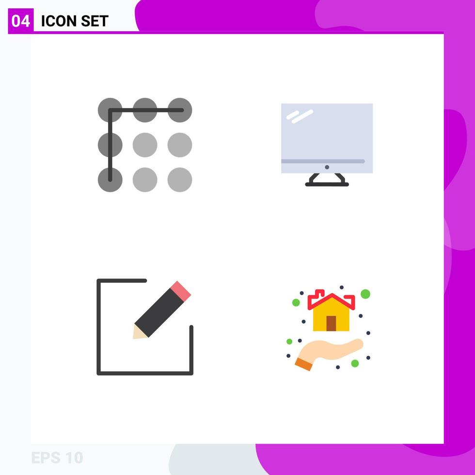 4 Flat Icon concept for Websites Mobile and Apps lock edit computer imac giving Editable Vector Design Elements