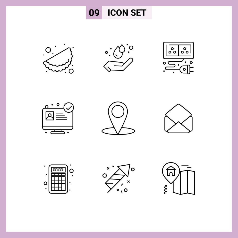 9 User Interface Outline Pack of modern Signs and Symbols of mail map cable location medical app Editable Vector Design Elements