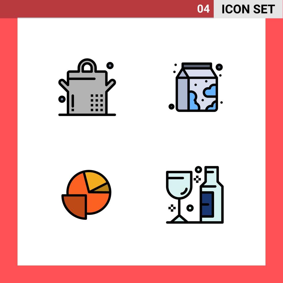 Mobile Interface Filledline Flat Color Set of 4 Pictograms of food graph drink analytics glass Editable Vector Design Elements