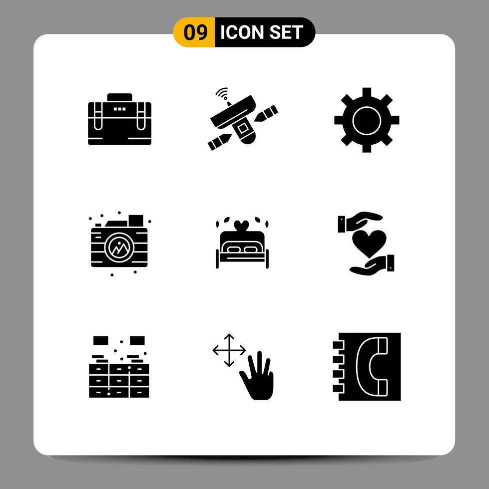 9 Thematic Vector Solid Glyphs and Editable Symbols of bed camera signal process user Editable Vector Design Elements