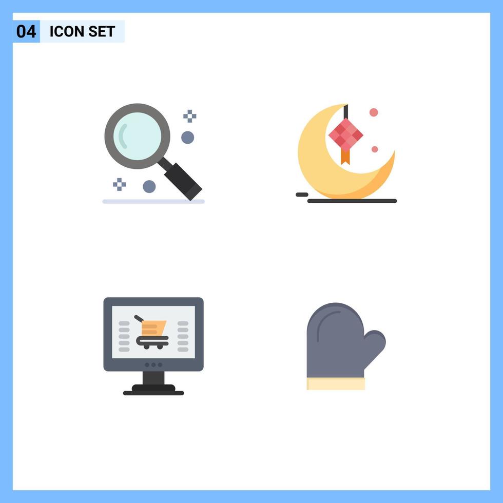 Set of 4 Modern UI Icons Symbols Signs for interface eid search cresent computer Editable Vector Design Elements