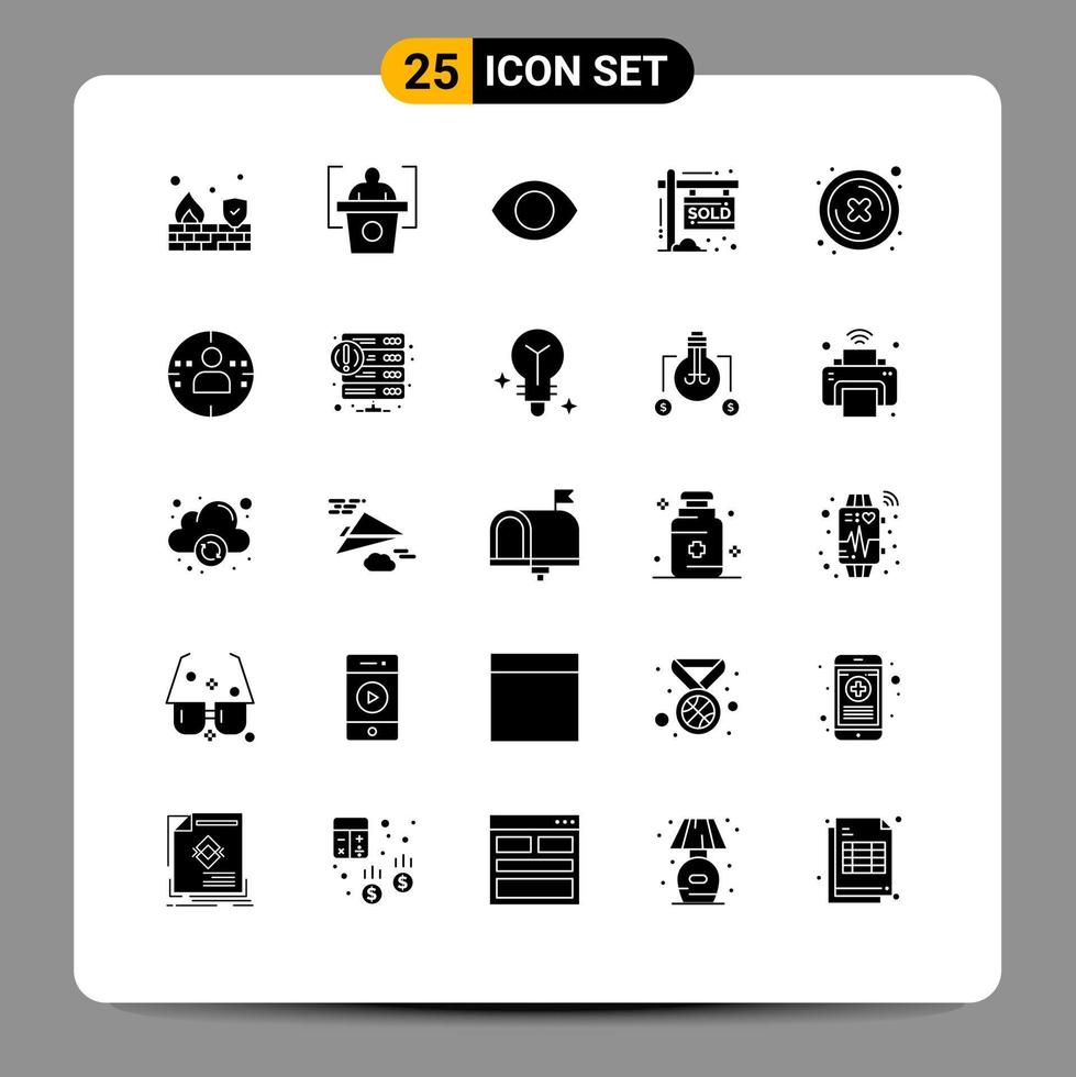 Mobile Interface Solid Glyph Set of 25 Pictograms of delete close face income property Editable Vector Design Elements