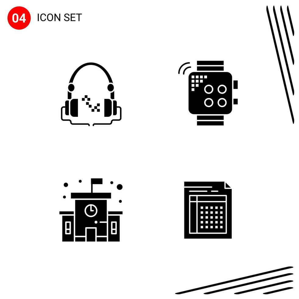 Collection of 4 Vector Icons in solid style Pixle Perfect Glyph Symbols for Web and Mobile Solid Icon Signs on White Background 4 Icons