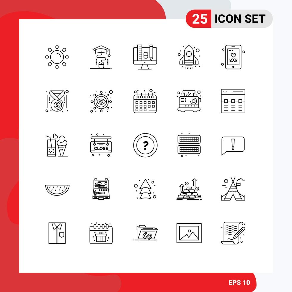 Set of 25 Modern UI Icons Symbols Signs for fathers day dad computer startup rocket Editable Vector Design Elements
