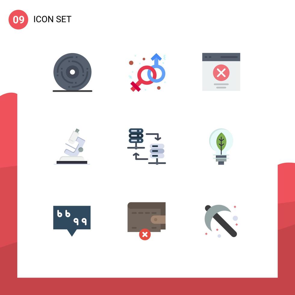 Group of 9 Flat Colors Signs and Symbols for zoom microsope venus lab message Editable Vector Design Elements