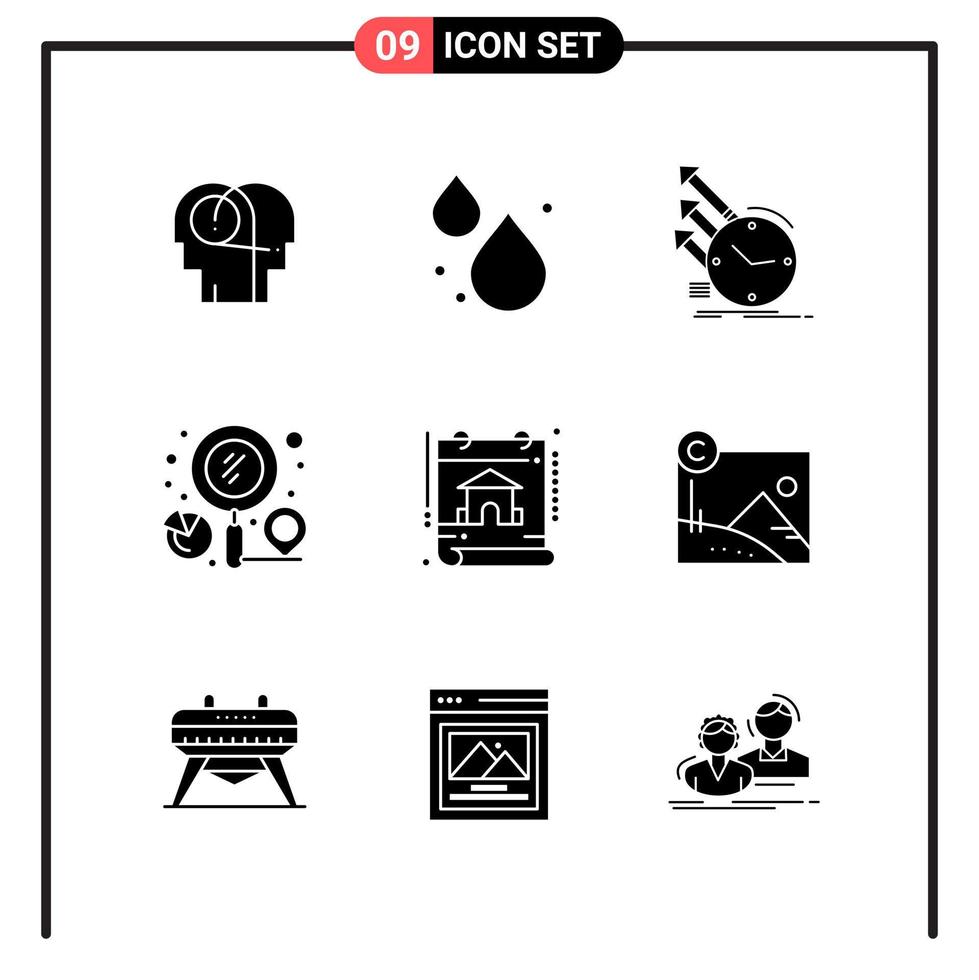 conjunto de 9 iconos de estilo sólido para web y símbolos de glifos móviles para imprimir signos de iconos sólidos aislados en fondo blanco vector