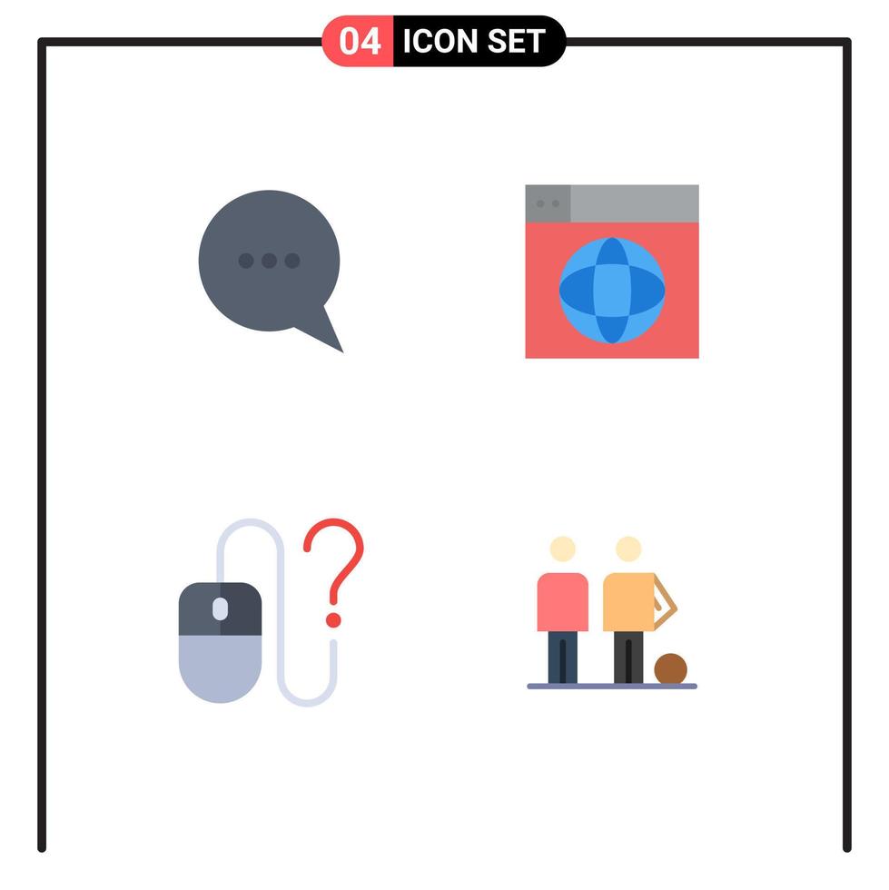 conjunto de iconos planos de interfaz móvil de 4 pictogramas de elementos de diseño vectorial editables de información de globo web de contacto de chat vector