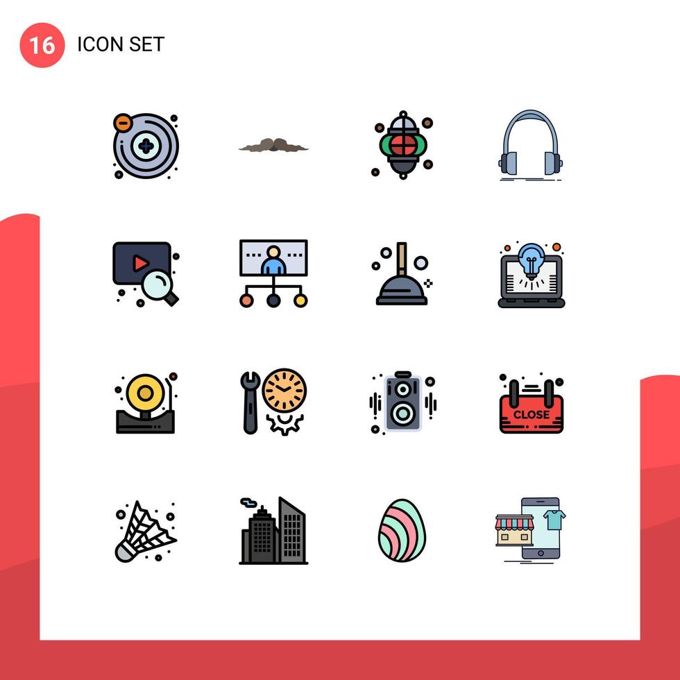 16 User Interface Flat Color Filled Line Pack of modern Signs and Symbols of studio headphones lantern headphone festival Editable Creative Vector Design Elements