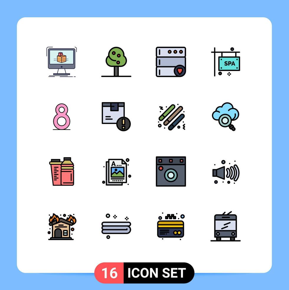 Pictogram Set of 16 Simple Flat Color Filled Lines of attention th favorite eight spa Editable Creative Vector Design Elements