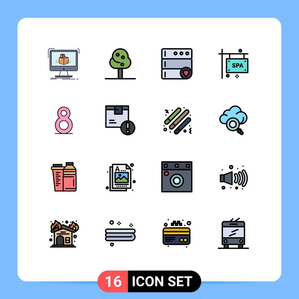 conjunto de pictogramas de 16 líneas de atención llenas de colores planos simples los ocho elementos de diseño de vectores creativos editables de spa favoritos