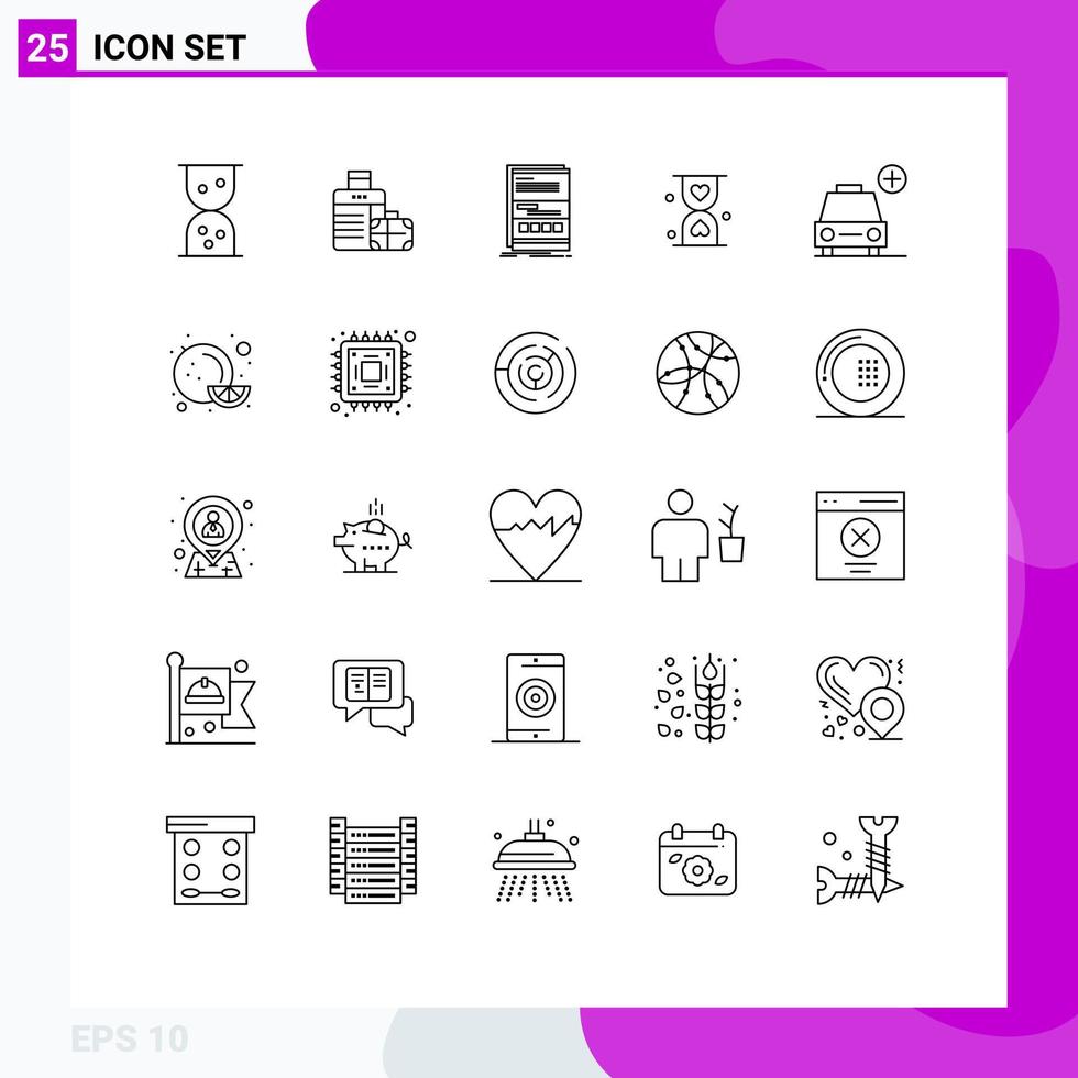 Modern Set of 25 Lines Pictograph of add car page waiting glass Editable Vector Design Elements