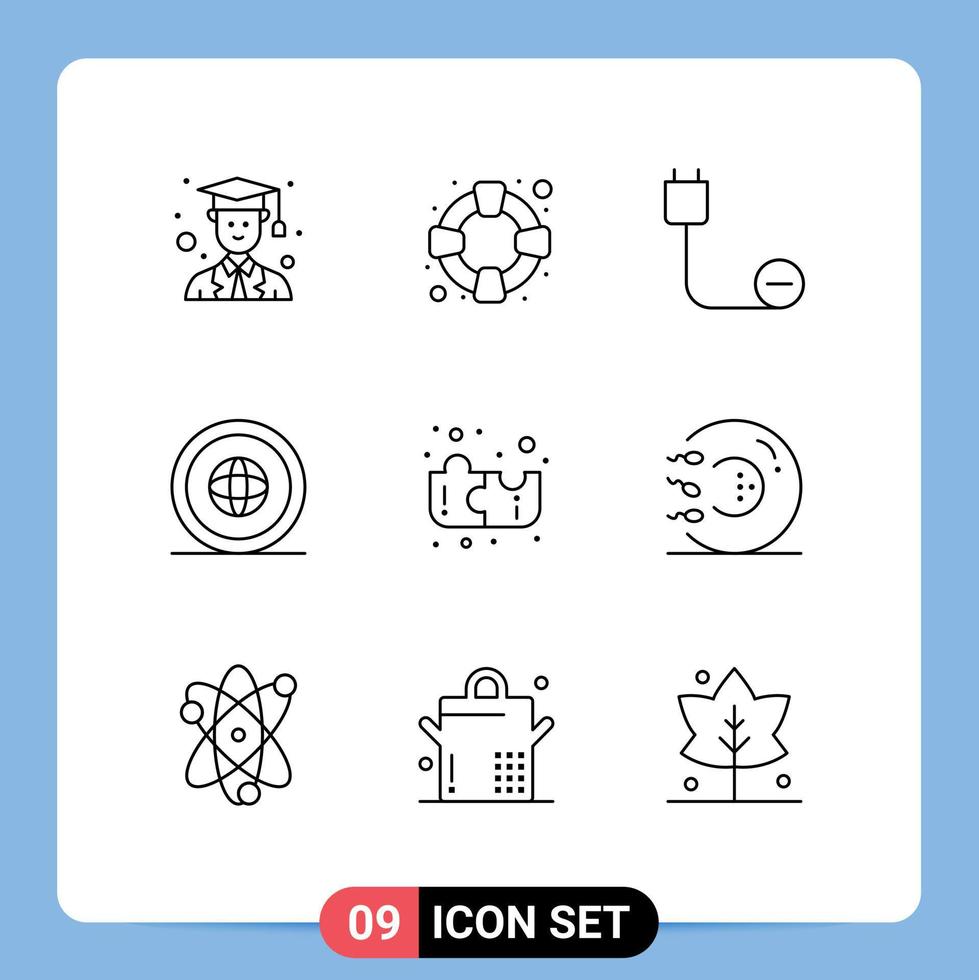 Group of 9 Modern Outlines Set for puzzle location devices international global Editable Vector Design Elements