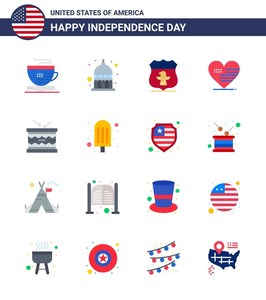 paquete de línea de vector editable del día de estados unidos 16 pisos simples de tambor irlandés bandera de estados unidos amor elementos de diseño de vector de día de estados unidos editables