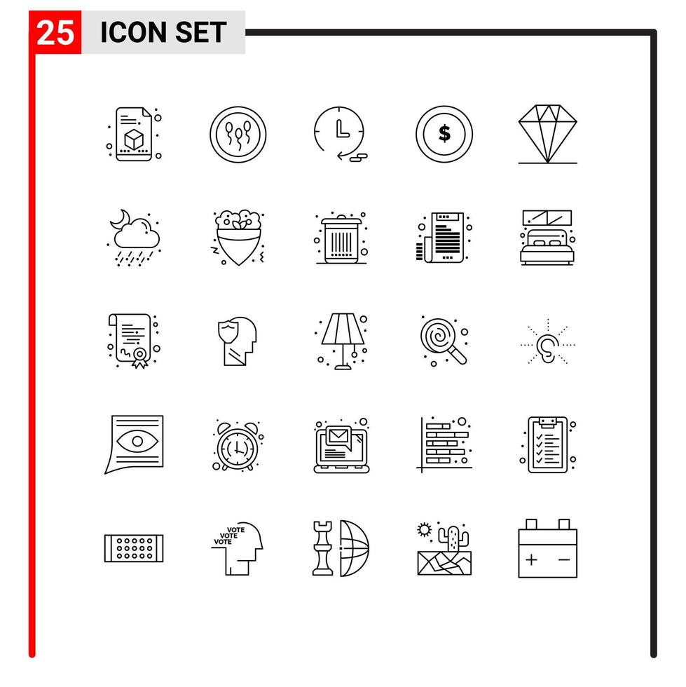 25 Creative Icons Modern Signs and Symbols of present diamond marketing finance coin Editable Vector Design Elements