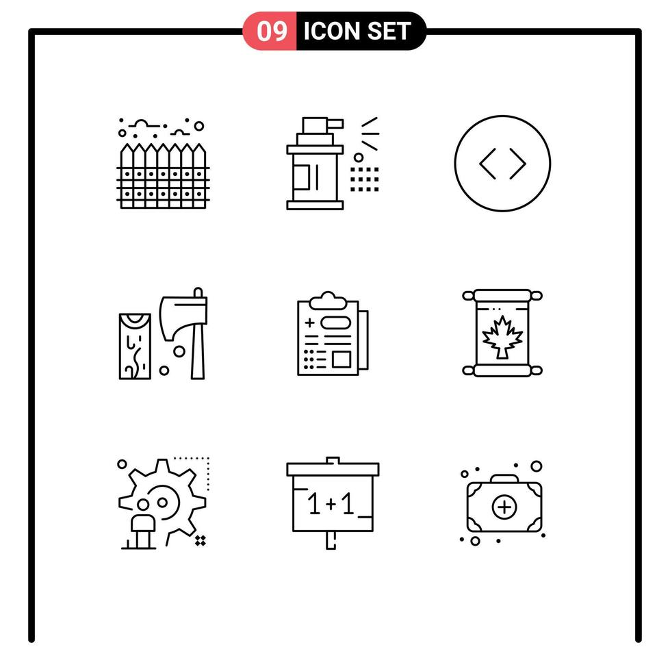 9 Universal Outline Signs Symbols of medical wood arrows tool construction Editable Vector Design Elements