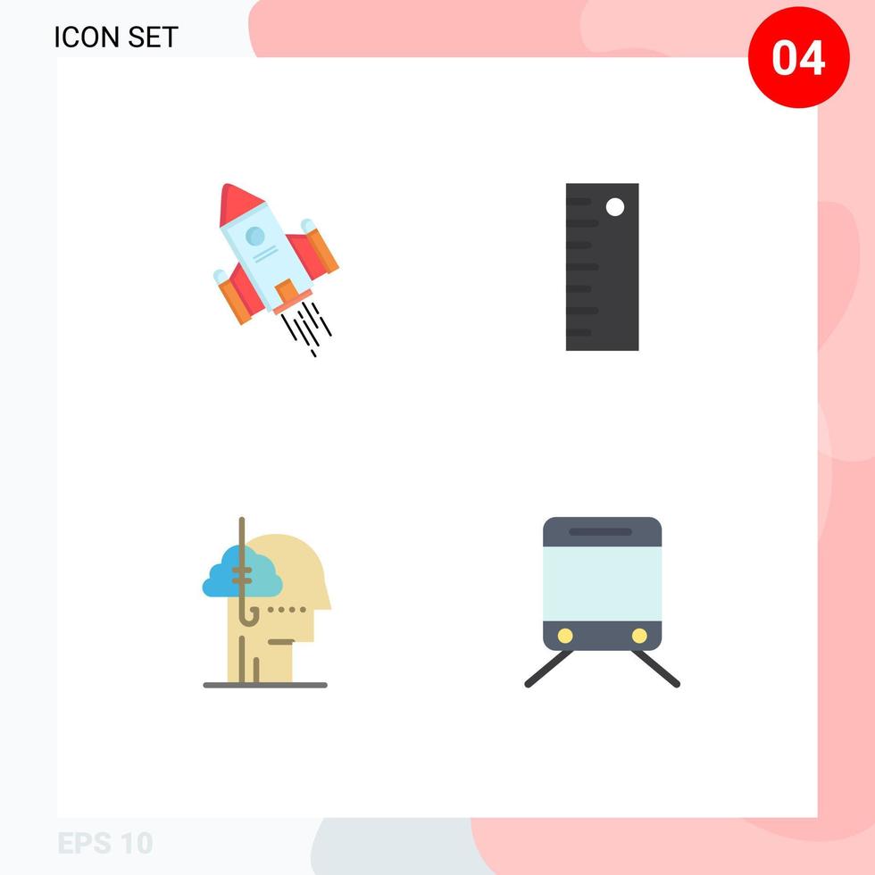 4 Flat Icon concept for Websites Mobile and Apps space craft addiction rocket measure habit Editable Vector Design Elements