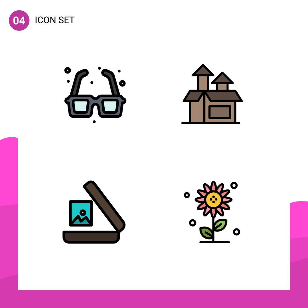 4 Thematic Vector Filledline Flat Colors and Editable Symbols of glasses image romance method picture Editable Vector Design Elements