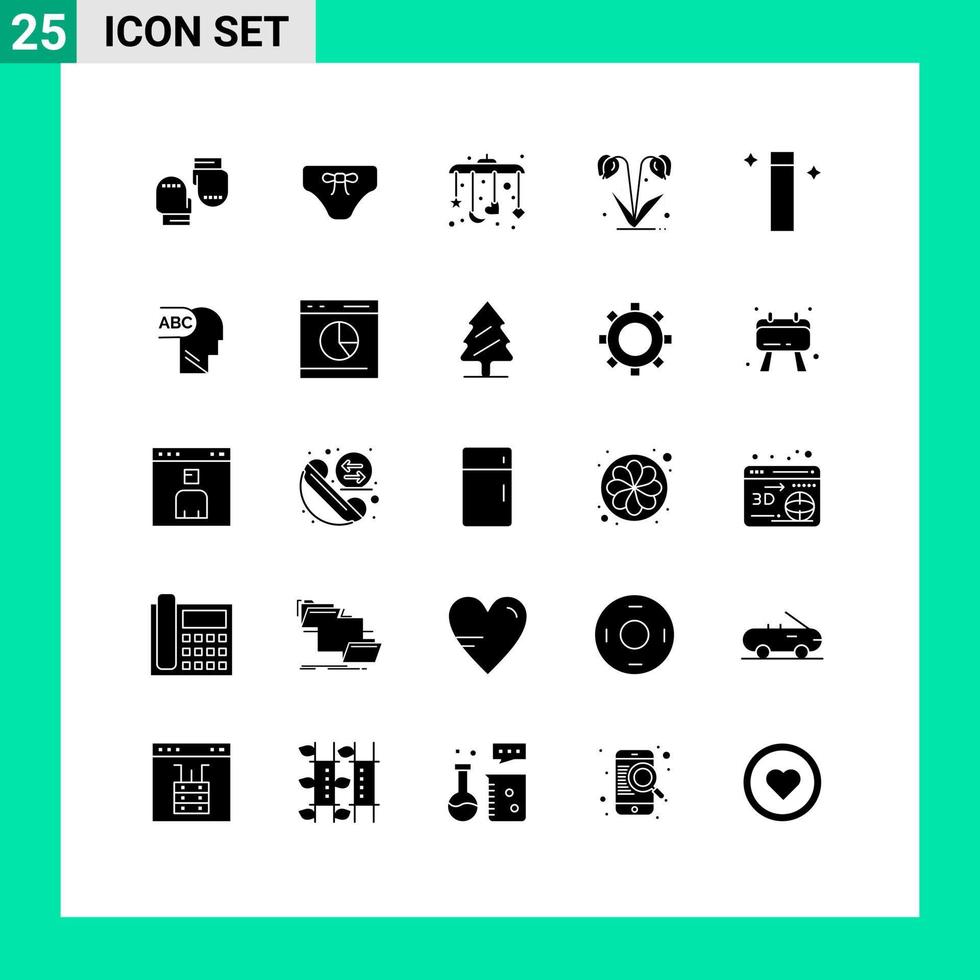 25 Thematic Vector Solid Glyphs and Editable Symbols of wand spring clothing nature flower Editable Vector Design Elements