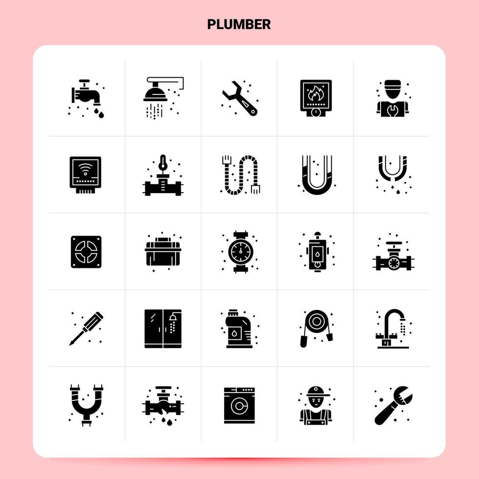 Solid 25 Plumber Icon set Vector Glyph Style Design Black Icons Set Web and Mobile Business ideas design Vector Illustration