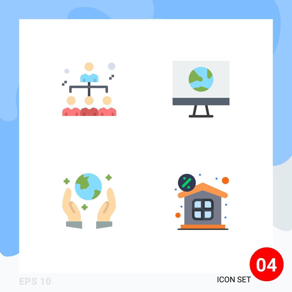 Mobile Interface Flat Icon Set of 4 Pictograms of business earth saving share connect guarder Editable Vector Design Elements