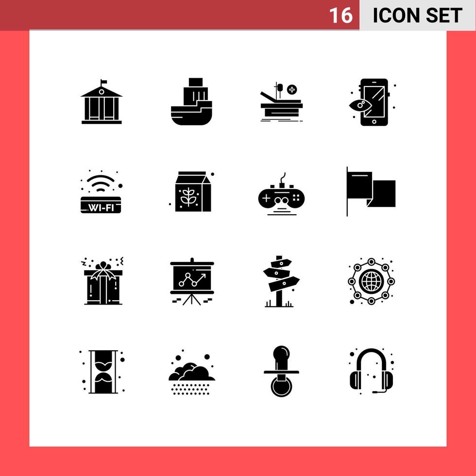 Mobile Interface Solid Glyph Set of 16 Pictograms of signal public sign operation preview creative Editable Vector Design Elements