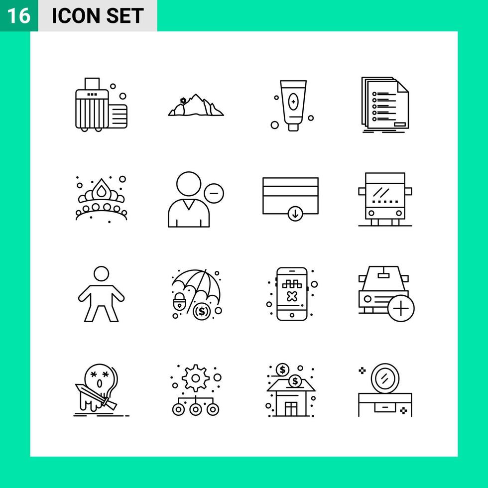 Pack of 16 Line Style Icon Set Outline Symbols for print Creative Signs Isolated on White Background 16 Icon Set vector