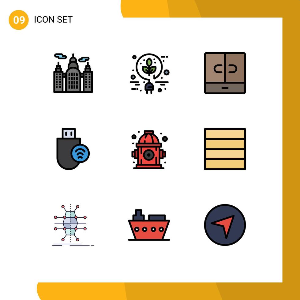Universal Icon Symbols Group of 9 Modern Filledline Flat Colors of hydrant stick decor signal devices Editable Vector Design Elements