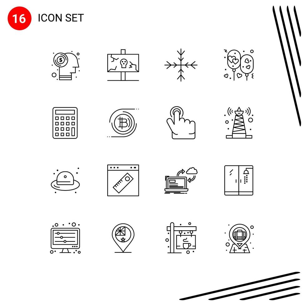 User Interface Pack of 16 Basic Outlines of calculator party party love air Editable Vector Design Elements